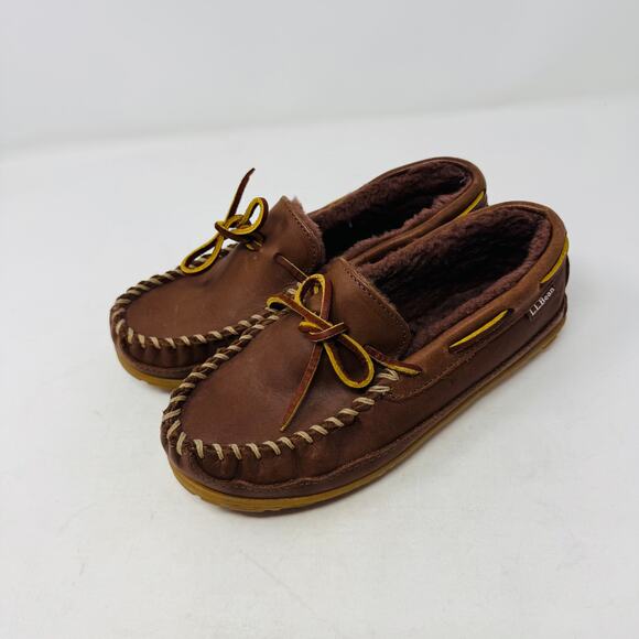L.L. Bean Brown Leather Wicked Good Moccasin Slippers Women’s 6M - Picture 11 of 11